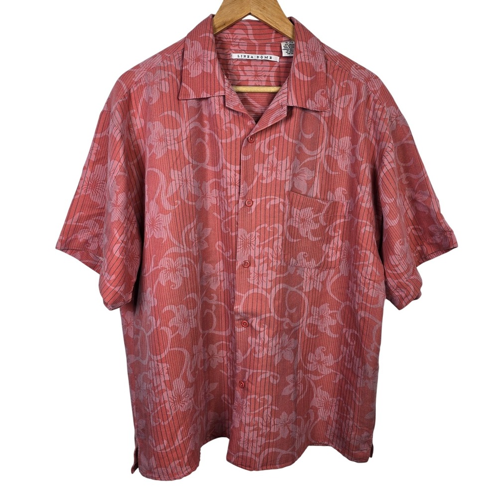 Linea‎ Dome Mens XL Red Floral Stripe Short Sleeve Button Up Shirt